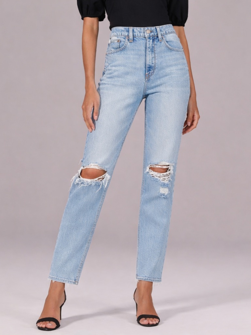 High-Rise Light Blue Distressed Straight Leg Jeans - Women